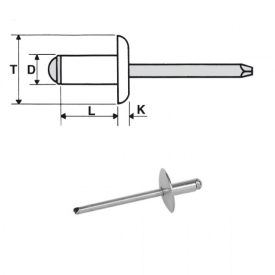 Popszegecs 4x14 nagyfejű alu/acél, átfogás 8,5 - 10,5
