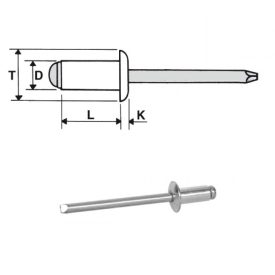 Popszegecs 4x22 dombor fejű alu/acél, átfogás 16,5-18,5