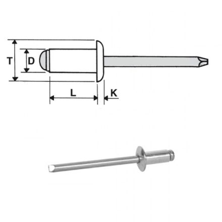 Popszegecs 5x12 dombor fejű alu/acél, átfogás 6-8