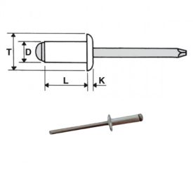   Popszegecs 3x14 dombor fejű alu/A2, átfogás 9 - 11, nyitott