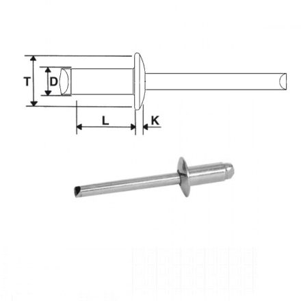 Popszegecs 3x6 dombor fejű acél/acél, átfogás 0,5 - 3