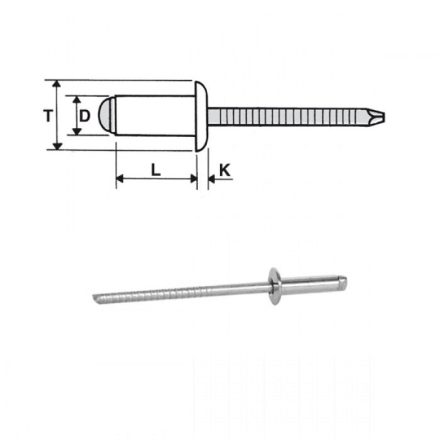 Popszegecs 4,8x12 dombor fejű A4/A4, átfogás 6 - 8, nyitott
