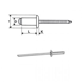   Popszegecs 6x25 dombor fejű A4/A4, átfogás 14 -19, nyitott