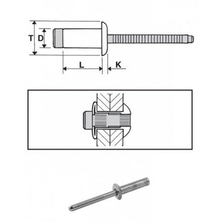 Popszegecs 10x8,4 dombor fejű A2/A2, átfogás 3 - 5