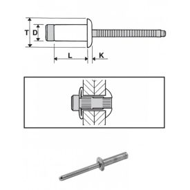 Popszegecs 19,5x16 dombor fejű A2/A2, átfogás 10 - 13