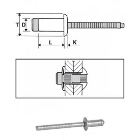   Popszegecs 7,8x22,5 dombor fejű acél/acél, átfogás 13-16, nyitott
