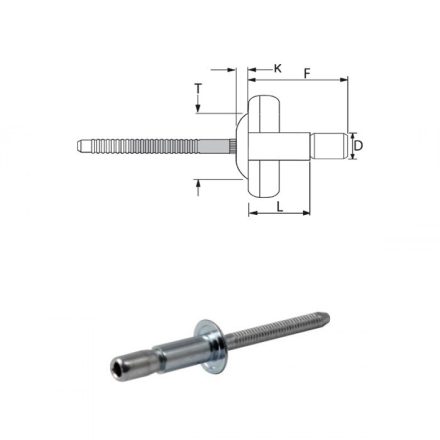 Popszegecs 9,5x21 dombor fejű acél/acél, átfogás 3-14,2