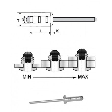 Popszegecs 3,2x9,5 dombor fejű alu/acél, MULTIFIX, átfogás 2 - 6,5