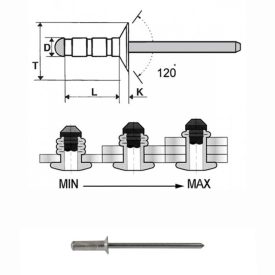   Popszegecs 4,8x30 süllyesztett fejű alu/acél, MULTIFIX, átfogás 20 - 25