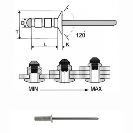 Popszegecs 4,8x30 süllyesztett fejű alu/acél, MULTIFIX, átfogás 20 - 25