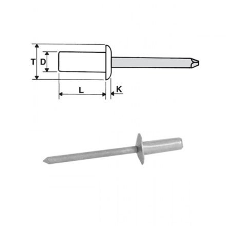 Popszegecs 4,8x12,5 dombor fejű alu/acél, átfogás 4,5 - 7,5