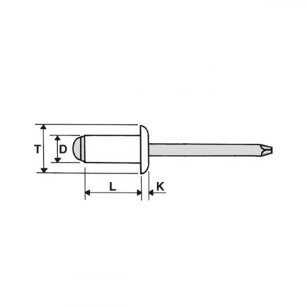 Popszegecs 4,8x16 dombor fejű réz-nikkel/A2, átfogás 9,5 - 12, nyitott